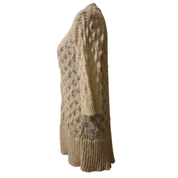 Intuitions M Crochet Woven Sweater Cardigan Knee Length Hippie Festival White - Picture 4 of 9